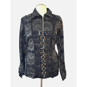 Vintage 90's Funhouse Steampunk Gothic Jacket Black Brocade Pattern Sz M/L NWT